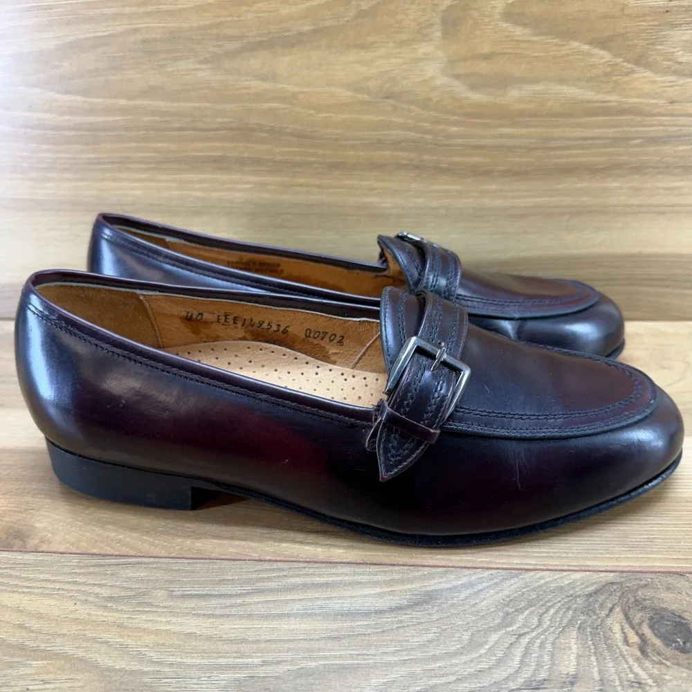 Stuart McGuire Apron Toe Buckle Loafers Mens 10 EE‎ Bugundy Leather Formal